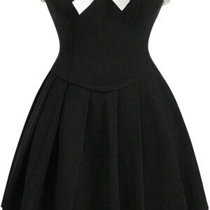 Plus Size Women's Lace Trim Bow Strapless Pleated A Line Dress